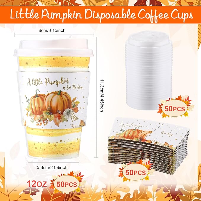 Pickmesh 50 Set 12oz Little Pumpkin Coffee Cups Sets Fall Baby Shower Party - Image 2