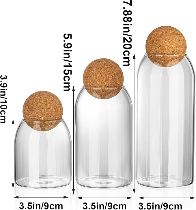 3 Pcs Glass Storage Jars with Cork Ball Lids - Image 4