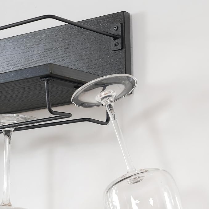 HOOBRO Wall Mounted Wine Rack 2 Pack, Hanging Wine Shelves, Wine Glass Bottle - Image 6