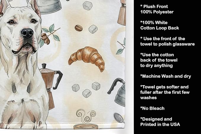 Caroline's Treasures Dogo Argentino Coffee Bar Kitchen Towel Velour Plush Front - Image 4