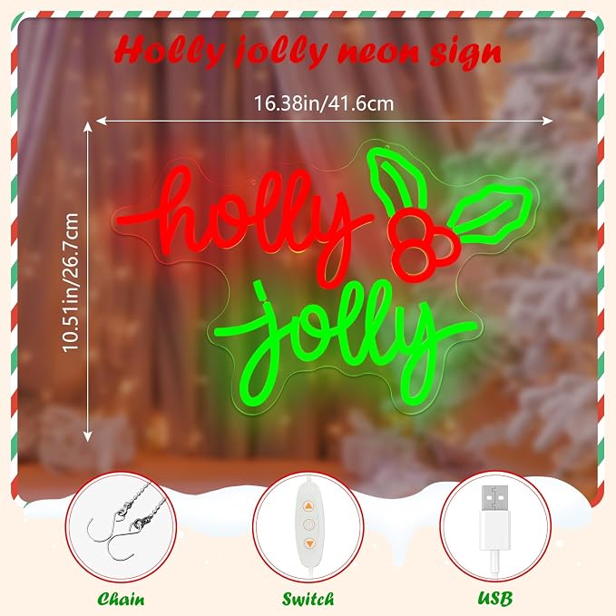 Holly Jolly Neon Sign Christmas Neon Light - Image 2