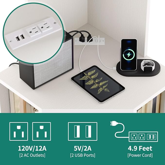 YITAHOME Corner Shelf with USB Ports & Outlets, Modern Corner Storage Cabinet - Image 5