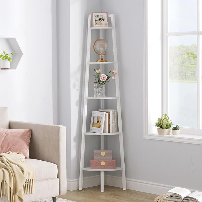 Hoctieon Corner Shelf, 5-Tier Corner Bookshelf, Rustic Ladder Shelf, Industrial by Hoctieon