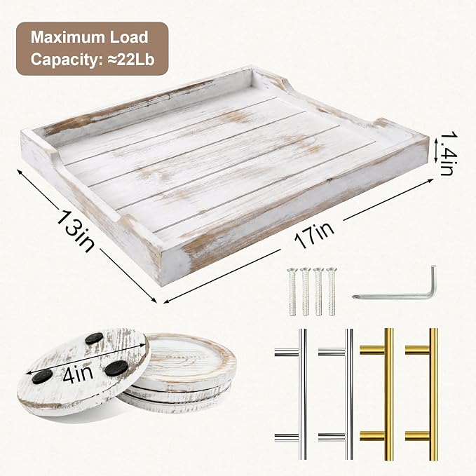 Wood Serving Tray with Metal Handles, 17x13in Large Wooden Tray - Image 5