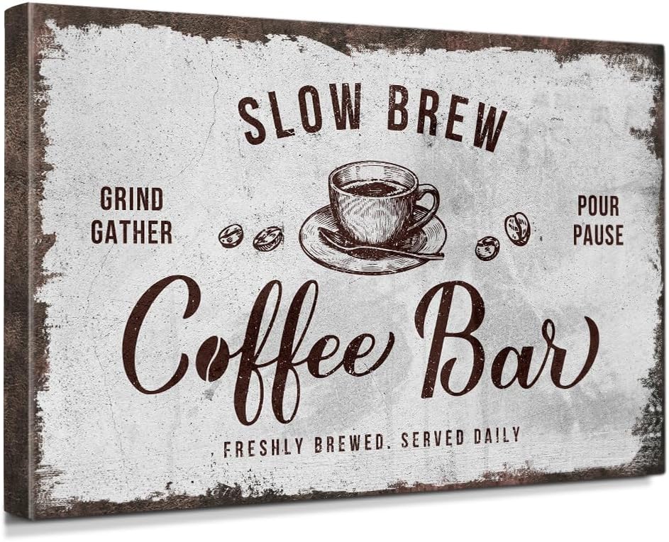 IPIC - Rustic Coffee Bar Sign Slow Brew, Large Canvas Wall Art Print by IPIC