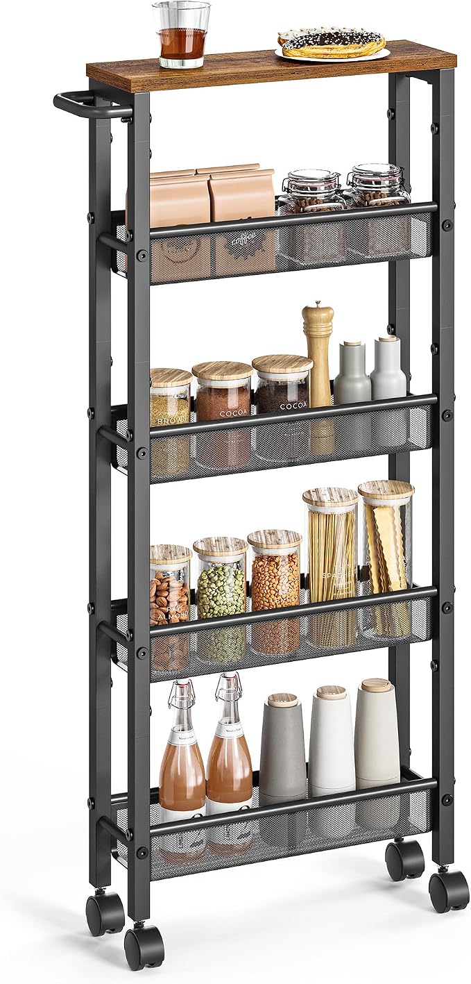 VASAGLE Slim Rolling Cart, 5-Tier Storage Cart, Narrow Carts by Unknown