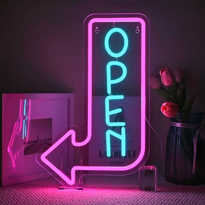 Looklight Open Arrow Neon Sign for Wall Decor Blue Pink LED Light Sign by LooklightNeonSign