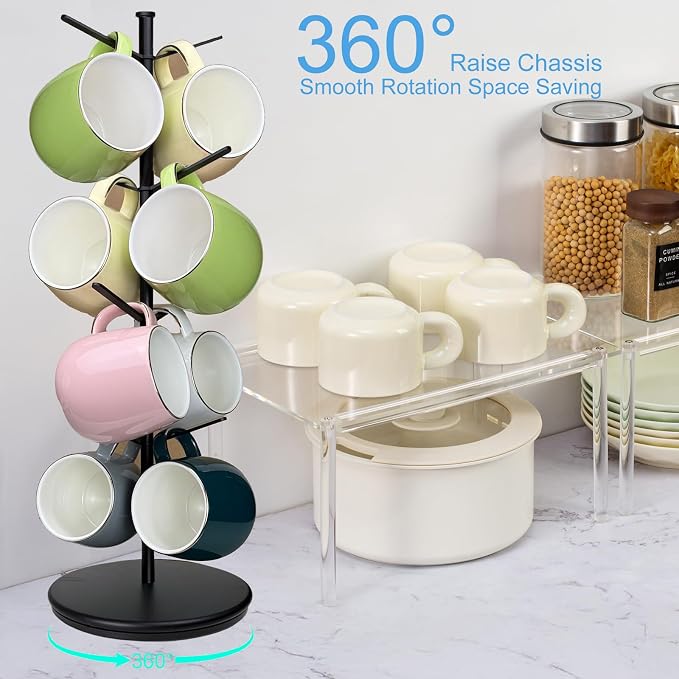 360° Rotating Mug Tree, Large 8 Hooks Upgraded Stable Metal Mug Holder - Image 2