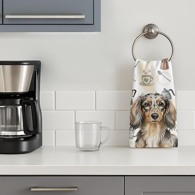 Caroline's Treasures Longhaired Dapple Dachshund Coffee Bar Kitchen Towel - Image 3