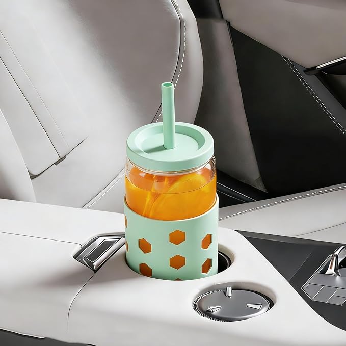 Mrsdry Glass Cups with Lids and Straws, 16oz Drinking Glasses Set with Silicone - Image 4