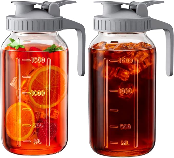OneDream 2 Pack Mason Jar Pitcher, 64 oz Glass Pitcher by OneDream