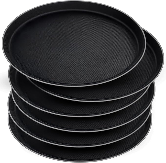 Mwellewm 6 Pcs Round Serving Tray, 11 Inch Non Slip Surface Round Tray Black by Mwellewm