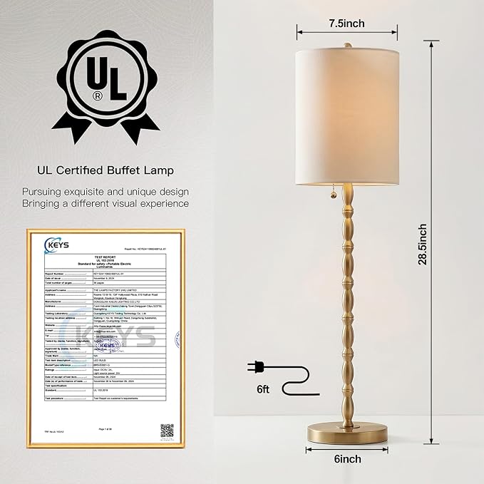 Buffet Lamps Set of 2, 28.5" Tall Brass Finish Lamps - Image 5