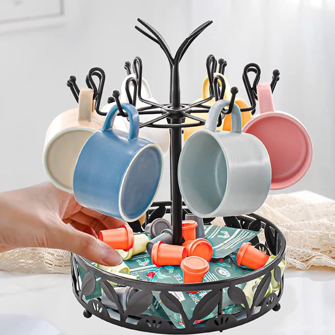 VANRA Coffee Mug Holder Stand 6 Hooks Rotating Mug Rack Countertop - Image 2