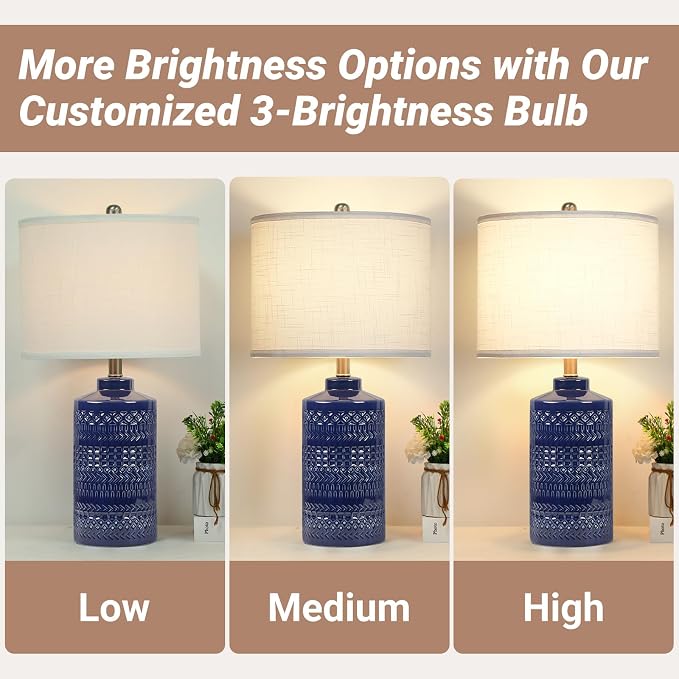 JUNNAI 24.5" Navy Blue Table Lamp Modern Bedside Ceramic Lamps - Image 3