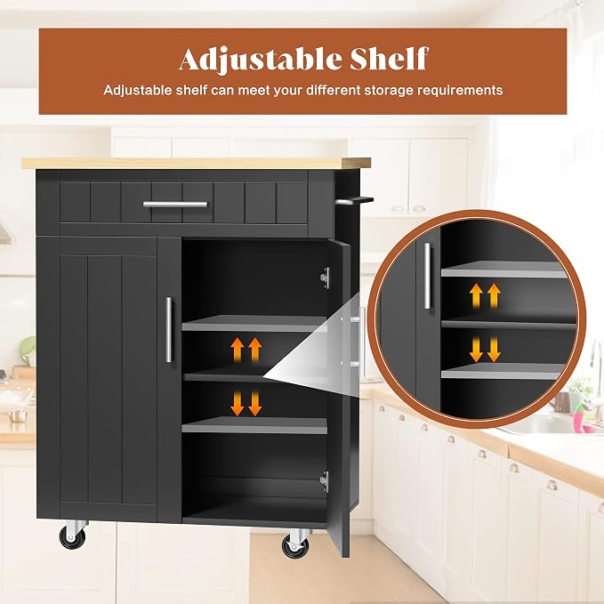 JY QAQA 26" Kitchen Island Cart on Wheels, Mobile Kitchen Storage Cabinet - Image 5