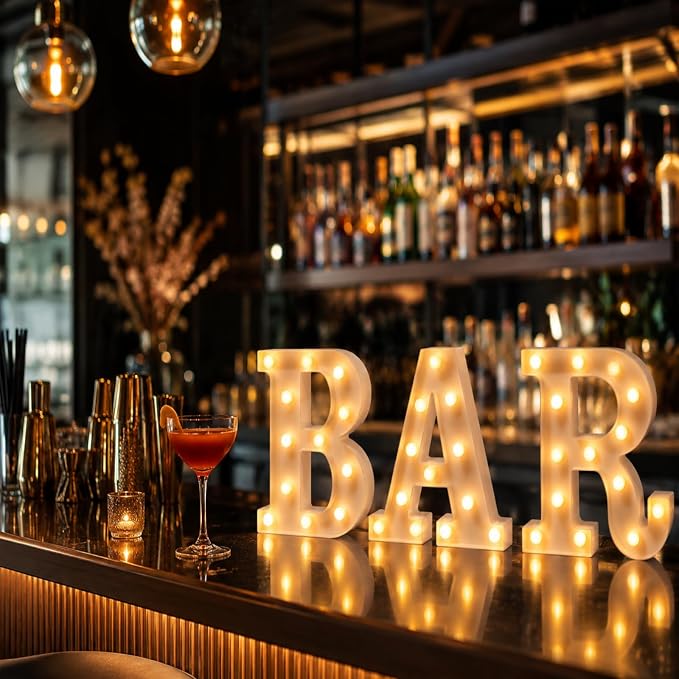 Mudder 3 Pcs Bar Sign for Home Bar Accessories Light Up LED Letter Decor Word - Image 5