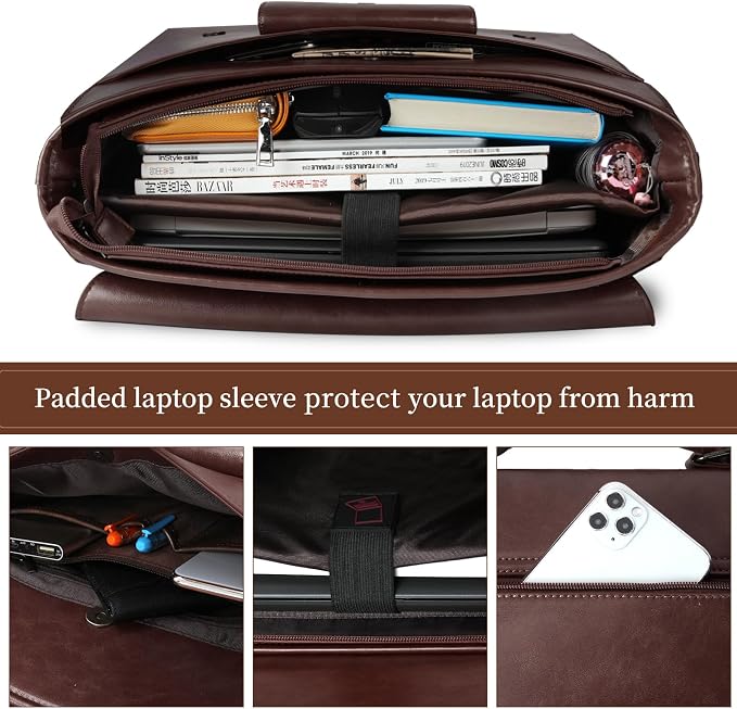 Leather Messenger Bag for Men 15.6 Inch Waterproof Vintage Leather Laptop - Image 3