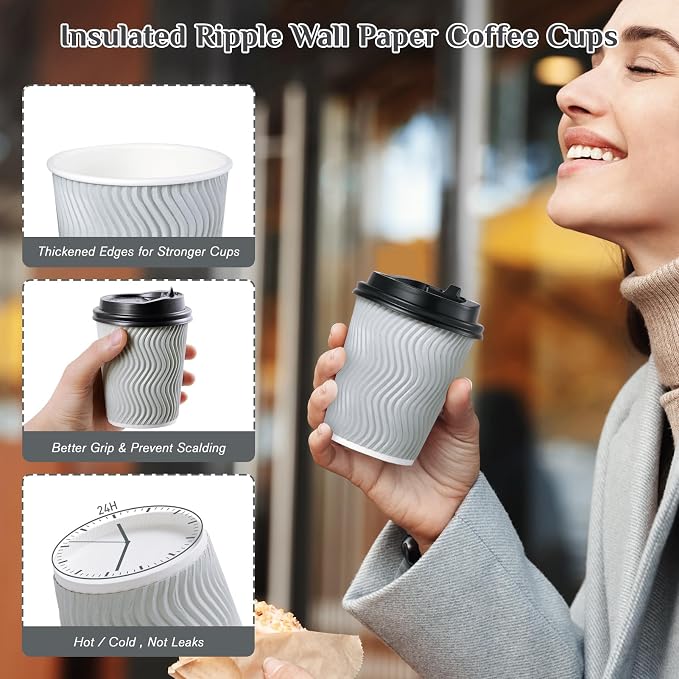 MUCHII 8 oz Disposable Paper Coffee Cups, Hot Chocolate, and Drinks - Image 5