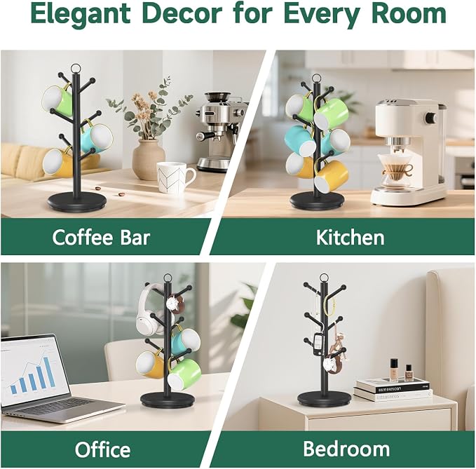 EsLuker.ly Mug Holder Tree Bamboo 360° Rotating Coffee Cup Display Rack - Image 8