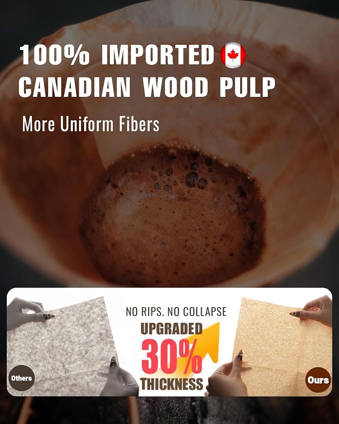 100ct Pre-folded Unbleached Cone Coffee Filters, Upgraded 30% Thicker Natural - Image 2