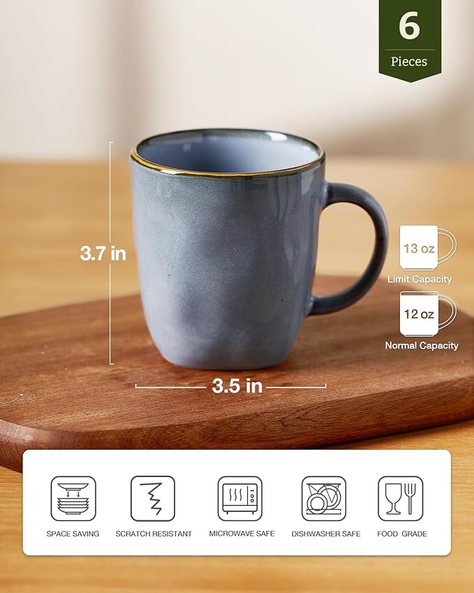 famiware Coffee Mugs Set of 6, Ocean Square 13oz Coffee Cup Set - Image 4