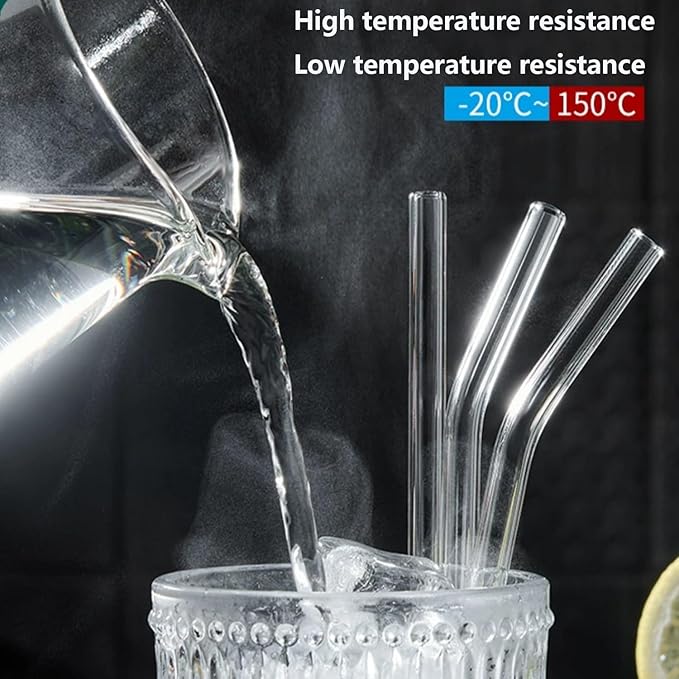 YOGURTCK Reusable Clear Glass Drinking Straws, 7.88" x 8MM, Bent Glass Drinking - Image 4