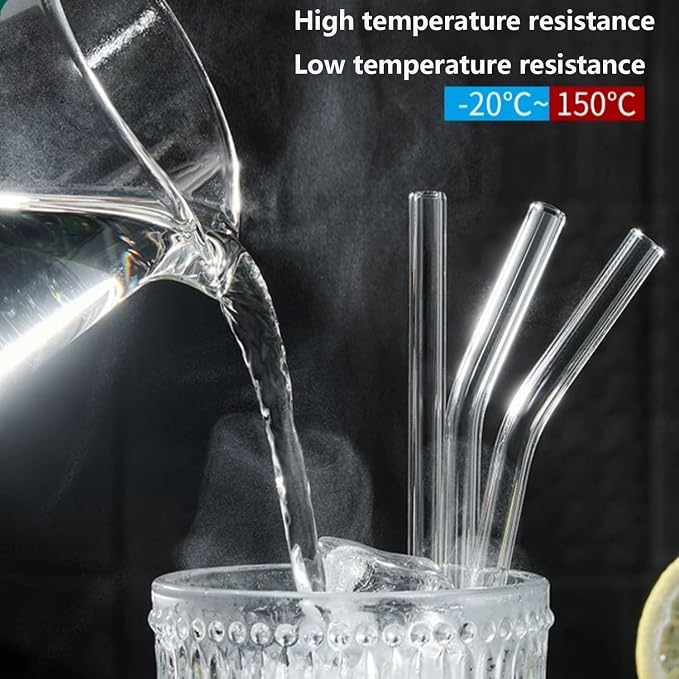YOGURTCK 4pcs Reusable Clear Glass Drinking Straws, 7.88" x 8MM, Bent Glass - Image 4