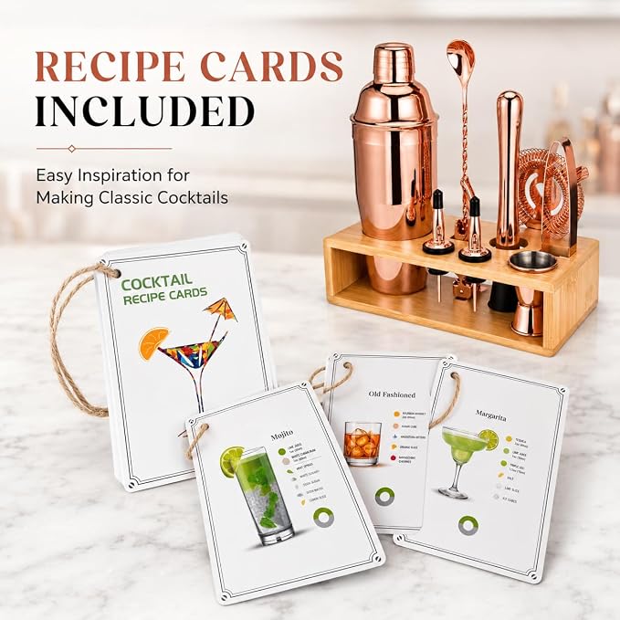 Rose Gold Cocktail Shaker Set, Premium 18/8 Stainless Steel Mixology Bartender - Image 6