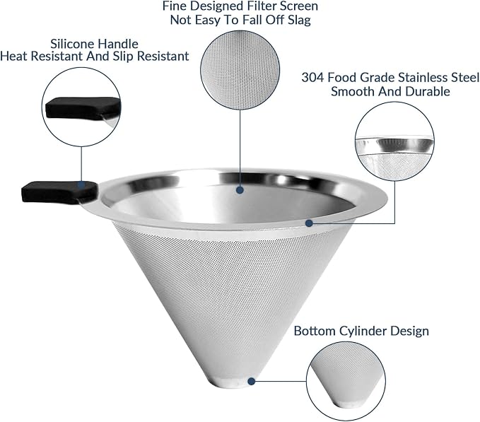 Reusable Paperless Coffee Filter, Pour Over Coffee Maker, Stainless Steel Drip - Image 2