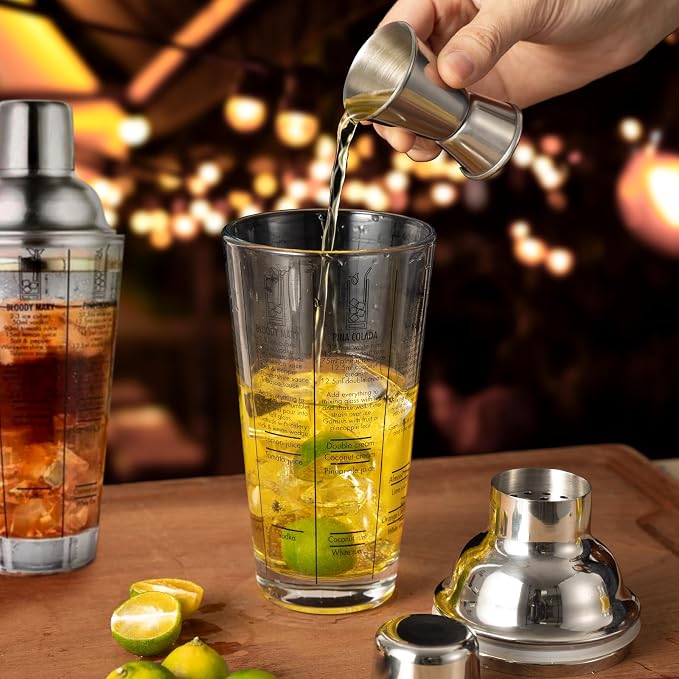 Glass Cocktail Shaker with Strainer, 14oz Martini Shaker with 6 Recipes On Side - Image 3