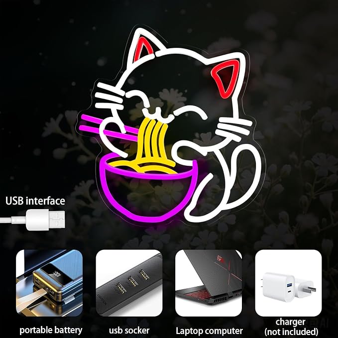 Fortune Cat Ramen Neon Sign for Wall Decor Dimmable Japanese Lucky Cat Noodle - Image 5