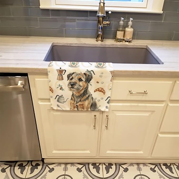Caroline's Treasures Grizzle and Tan Border Terrier Coffee Bar Kitchen Towel - Image 2