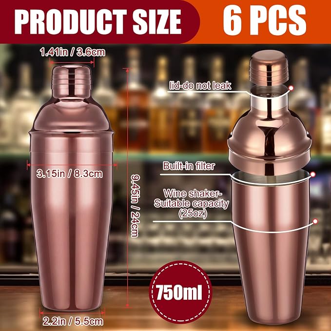Nitial 6 Pcs Bar Cocktail Shaker Professional Stainless Steel Martini Drink - Image 2