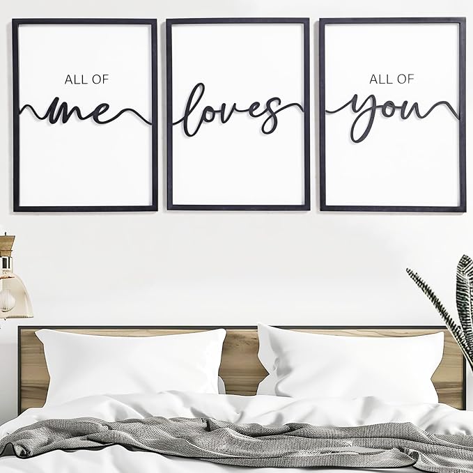 3D Wood All of Me Loves All of You Sign Bedroom Wall Decor 36x16”, Above Bed - Image 4