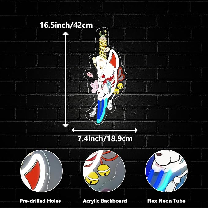 Anime Neon Sign, Japanese Fox Face Led Neon Light Signs - Image 2