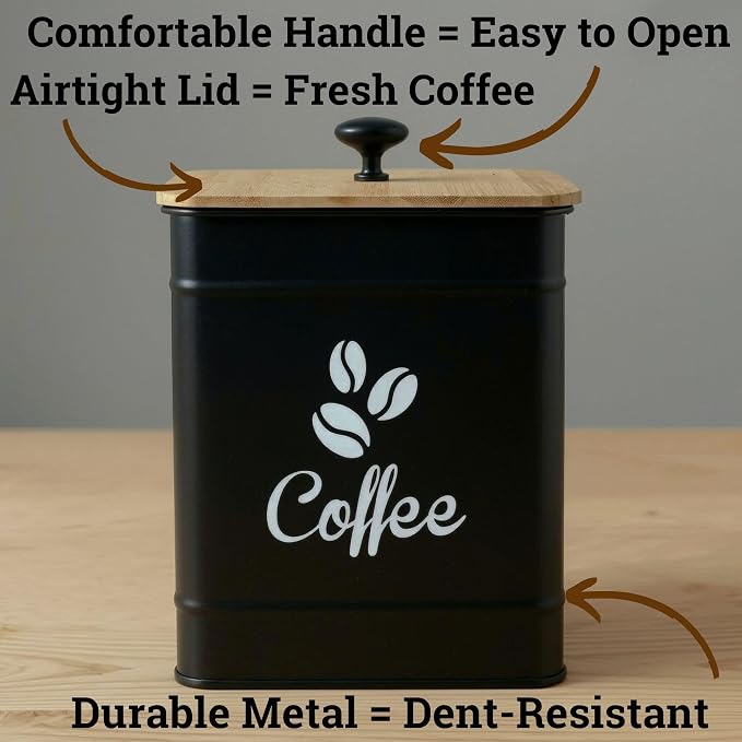 Airtight Coffee Canister - 40 oz Large Iron Black Coffee Container Airtight - 6 - Image 2