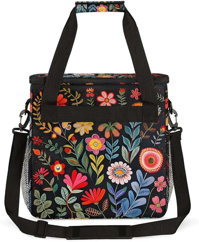 Boho Floral Coffee Maker Carring Bag, Large Insulated Storage Organizer Case - Image 5