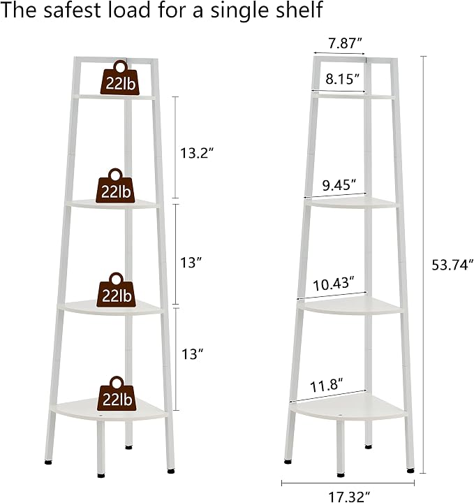 Hoctieon Corner Shelf, 4-Tier Corner Bookshelf, Rustic Corner Ladder Shelf - Image 2