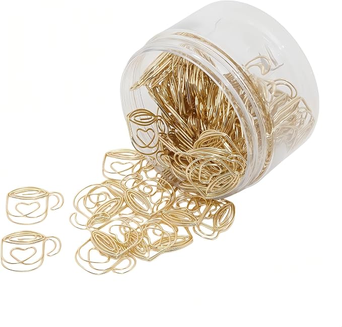 Gold Coffee Cup Paperclip Tea Cup Paper Clip Heart Shaped Cards Clip Planner by Unknown