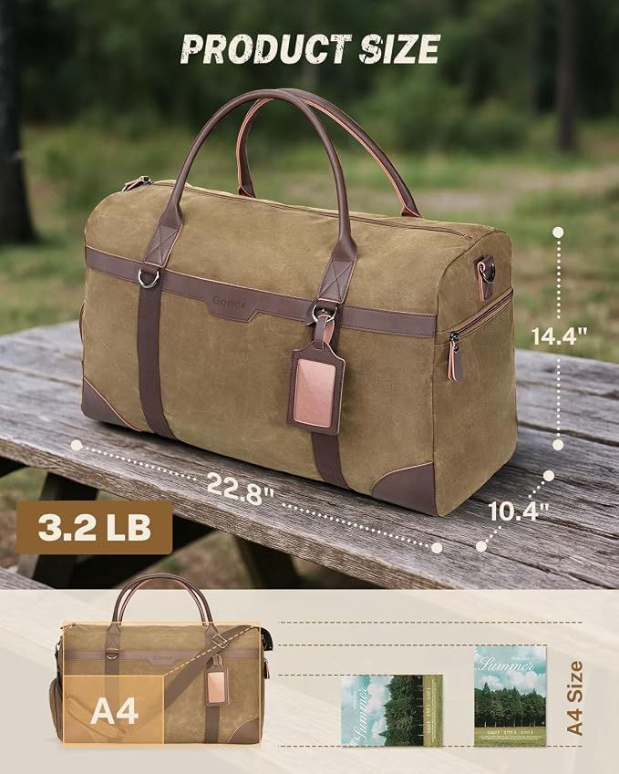 Gonex Waxed Canvas Duffle Bag for Travel, Water-resistant Vintage 55L Duffel - Image 9