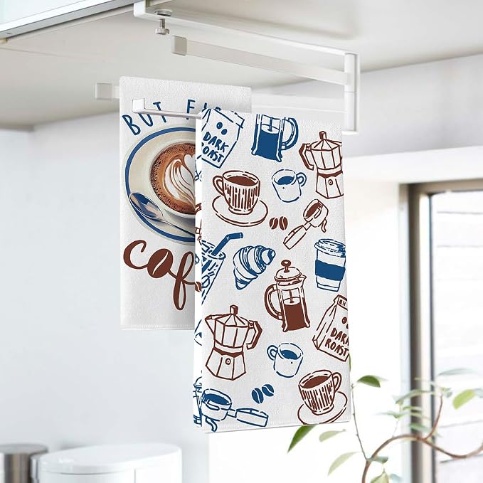 But First Coffee Kitchen Dish Towels Set of 2, Coffee Bean Utensils Cup Bread - Image 3