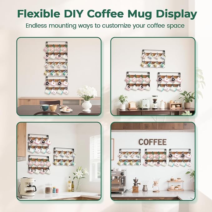 EsLuker.ly Mug Holder Hanger Rack Wall Mounted Wooden 3 Pack Coffee Cup Storage - Image 6