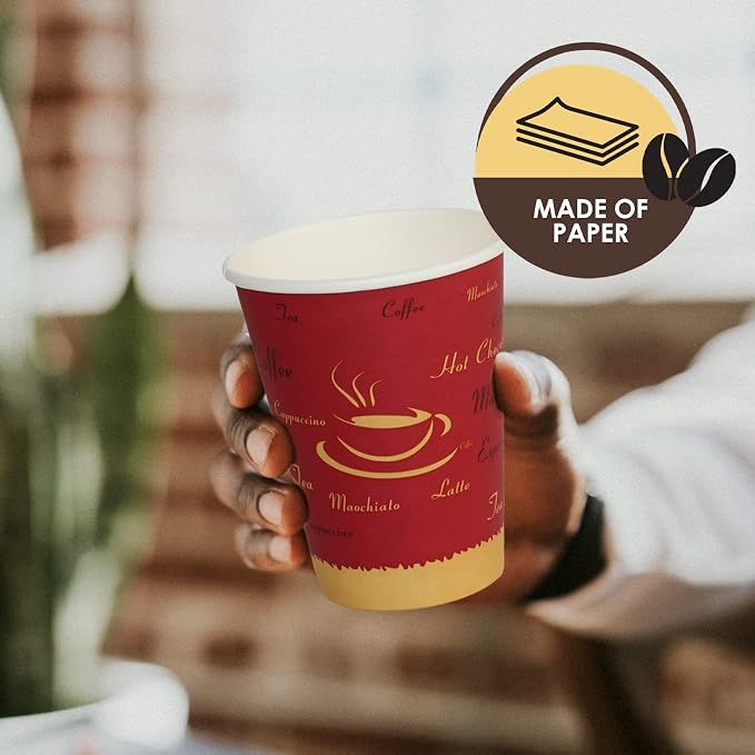 PAMI Disposable Coffee Cups, Single-Use Paper Cups, To-Go Hot Beverage Cups - Image 2