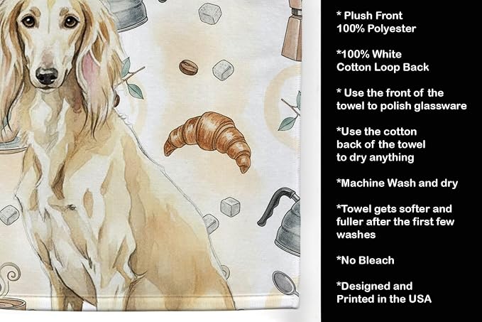 Caroline's Treasures Cream Saluki Coffee Bar Kitchen Towel Velour Plush Front - Image 4