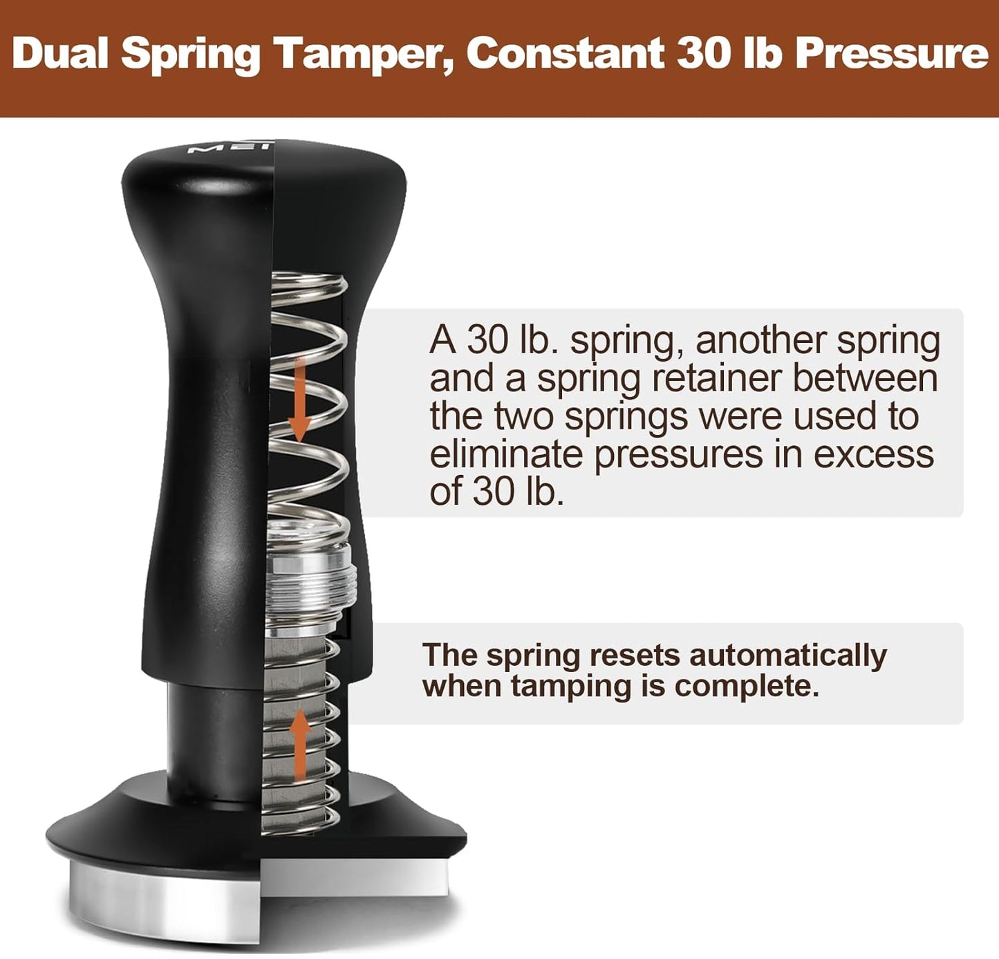 MEION Espresso Tamper 49mm Coffee Tamper, Calibrated Dual Spring Loaded Barista Tamper with Stainless Steel Base, Comes with aluminum storage pad (49MM, Black)