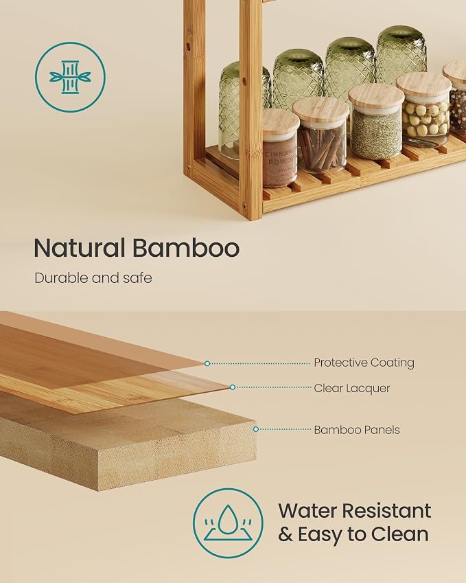 SONGMICS Bamboo Bathroom Shelf, 3-Tier Adjustable Plants Rack, Wall-Mounted or - Image 6