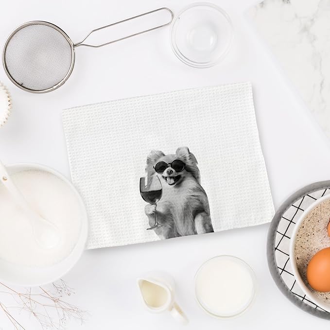 Pomeranian Gifts Wine Dog Kitchen Towels, Gifts - Image 6