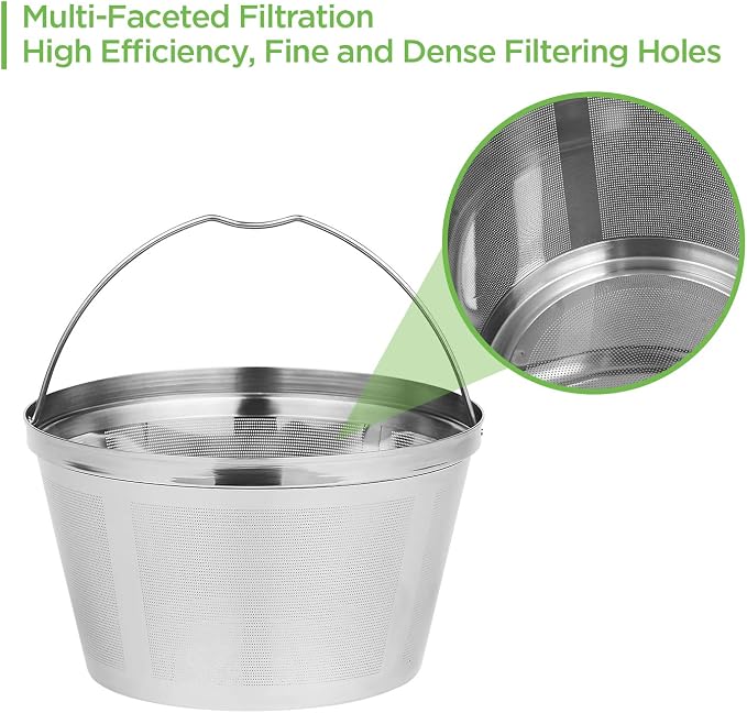 Stainless Steel Reusable Coffee Filters Basket 8 12 Cup Sturdy Permanent Coffee - Image 4