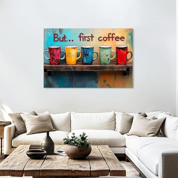 Colorful Wall Art But First Coffee Sign Mug Picture Kitchen Wall Decor - Image 4